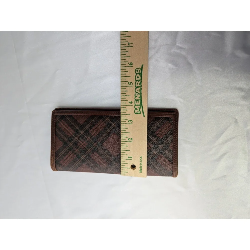 Vintage Polo Ralph Lauren Long Wallet Bifold Brown Tartan‎ Leather Checkbook